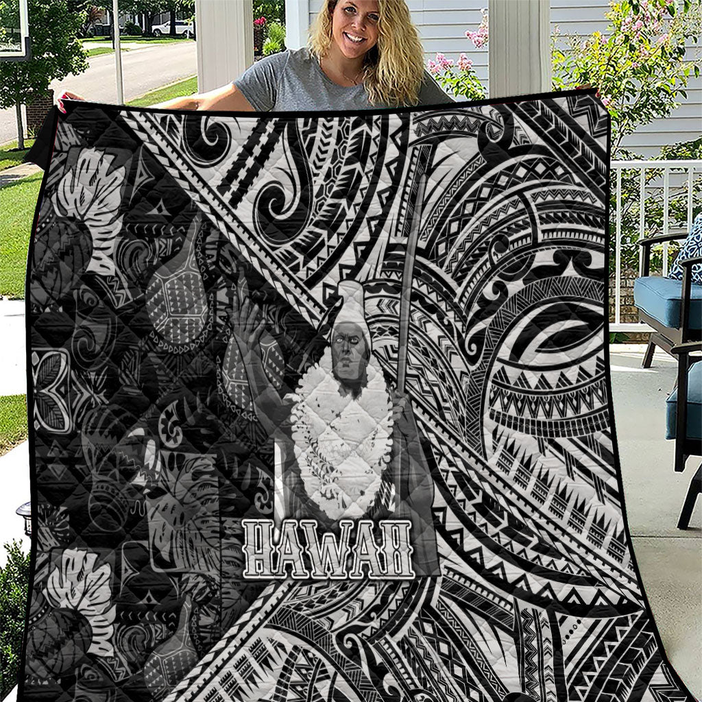 Hawaii King Kamehameha Quilt With Hawaiian Ipu Motifs Black Version LT05 Black - Polynesian Pride