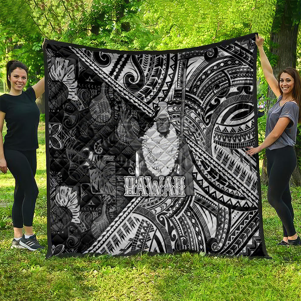 Hawaii King Kamehameha Quilt With Hawaiian Ipu Motifs Black Version LT05 - Polynesian Pride