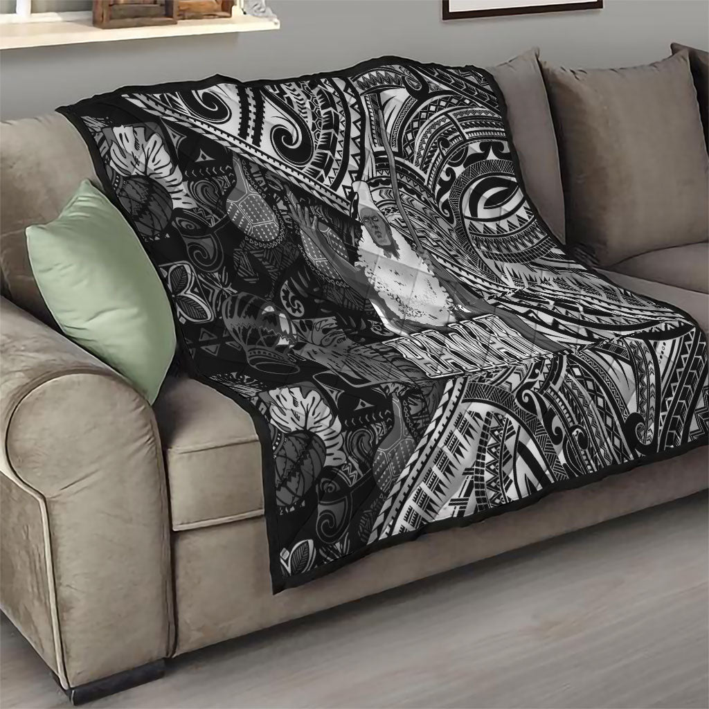 Hawaii King Kamehameha Quilt With Hawaiian Ipu Motifs Black Version LT05 - Polynesian Pride