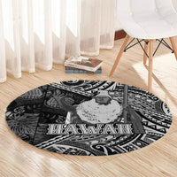 Hawaii King Kamehameha Round Carpet With Hawaiian Ipu Motifs Black Version
