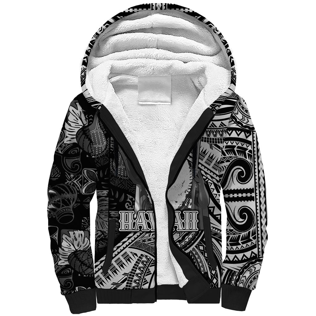Hawaii King Kamehameha Sherpa Hoodie With Hawaiian Ipu Motifs Black Version LT05 Unisex Black - Polynesian Pride