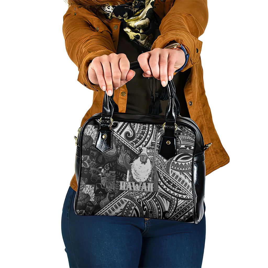 Hawaii King Kamehameha Shoulder Handbag With Hawaiian Ipu Motifs Black Version LT05 One Size Black - Polynesian Pride