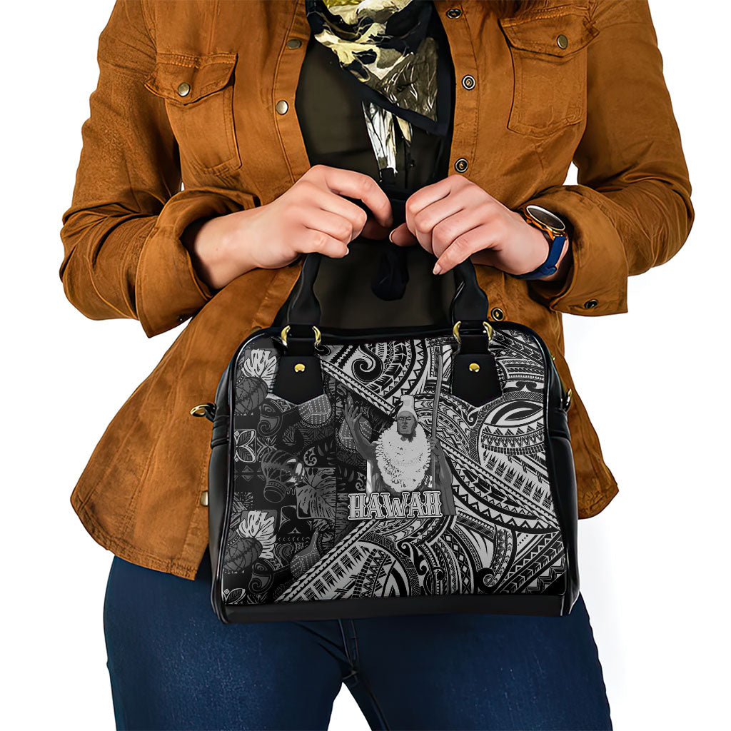 Hawaii King Kamehameha Shoulder Handbag With Hawaiian Ipu Motifs Black Version LT05 - Polynesian Pride