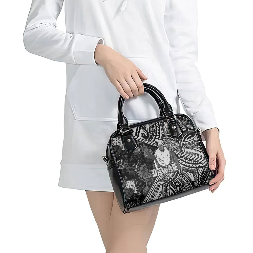 Hawaii King Kamehameha Shoulder Handbag With Hawaiian Ipu Motifs Black Version LT05 - Polynesian Pride