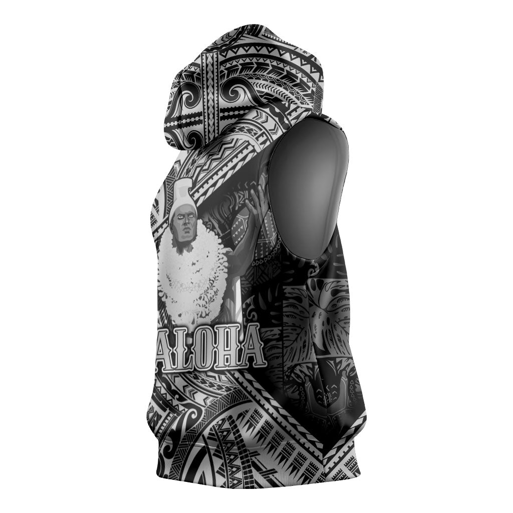 Hawaii King Kamehameha Sleeveless Hoodie With Hawaiian Ipu Motifs Black Version