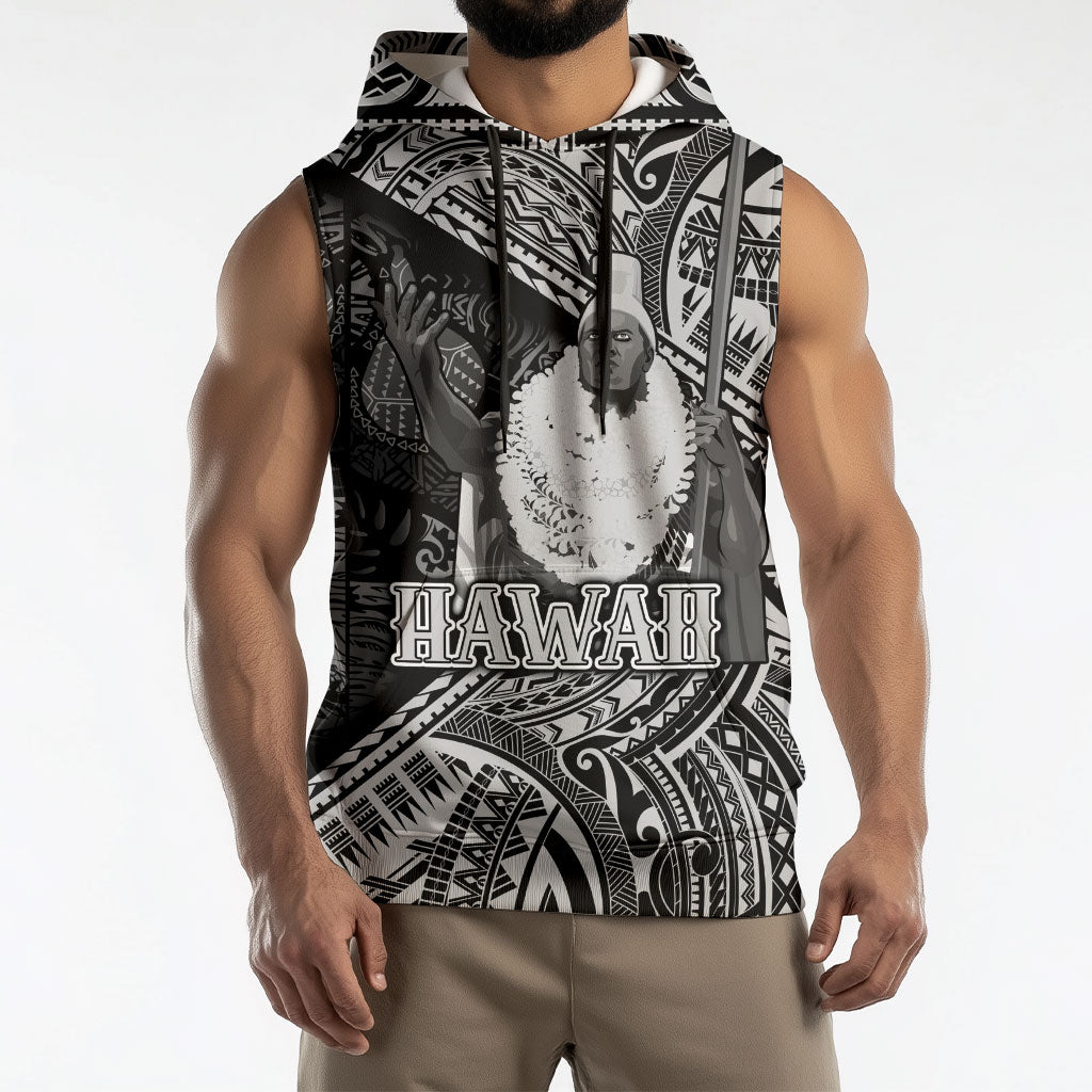 Hawaii King Kamehameha Sleeveless Hoodie With Hawaiian Ipu Motifs Black Version