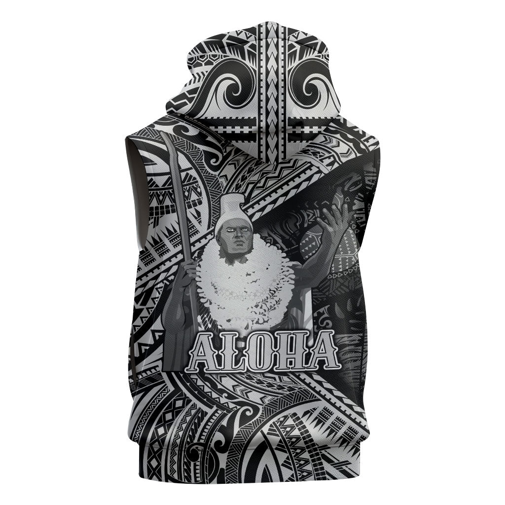 Hawaii King Kamehameha Sleeveless Zip Hoodie With Hawaiian Ipu Motifs Black Version LT05 - Polynesian Pride