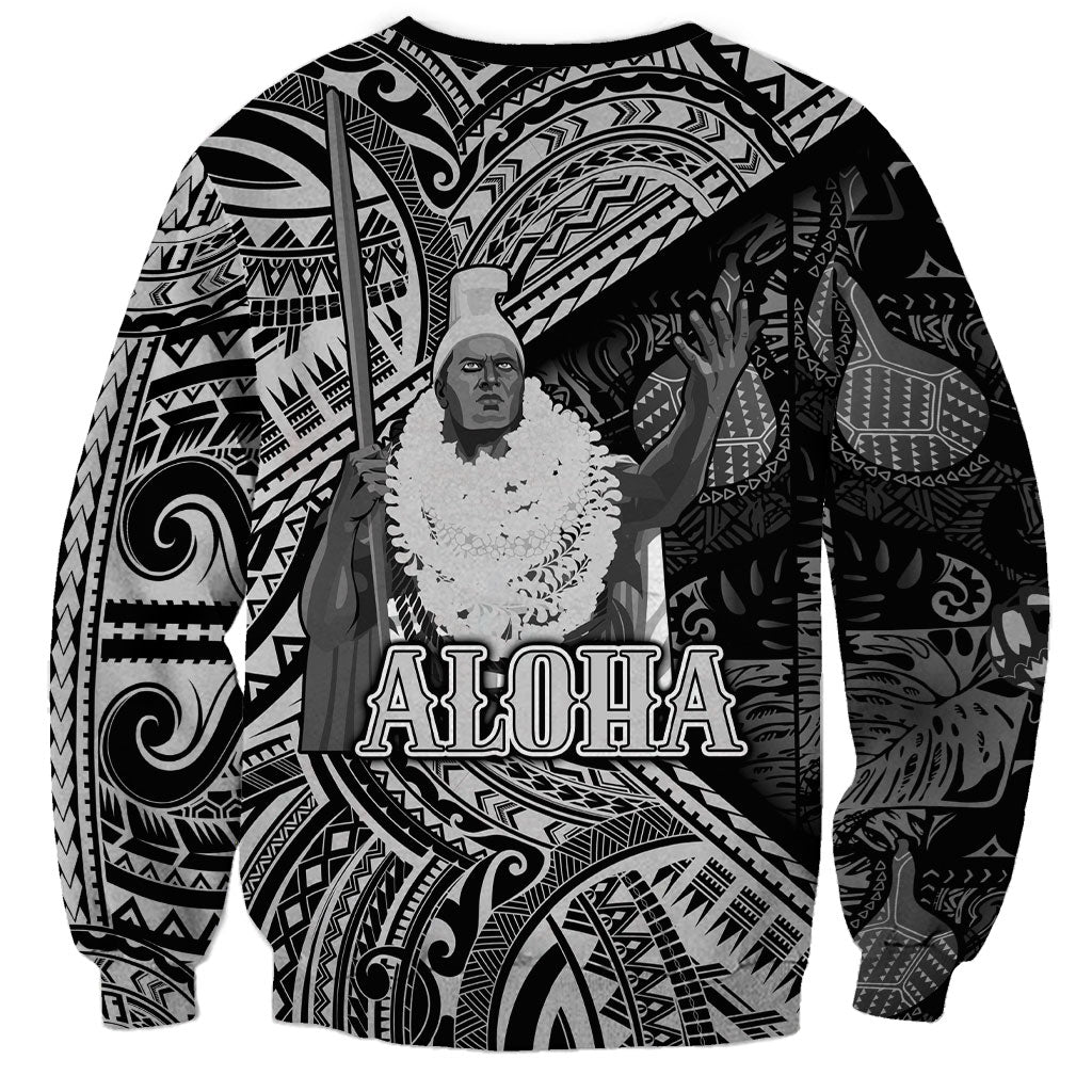 Hawaii King Kamehameha Sweatshirt With Hawaiian Ipu Motifs Black Version LT05 - Polynesian Pride