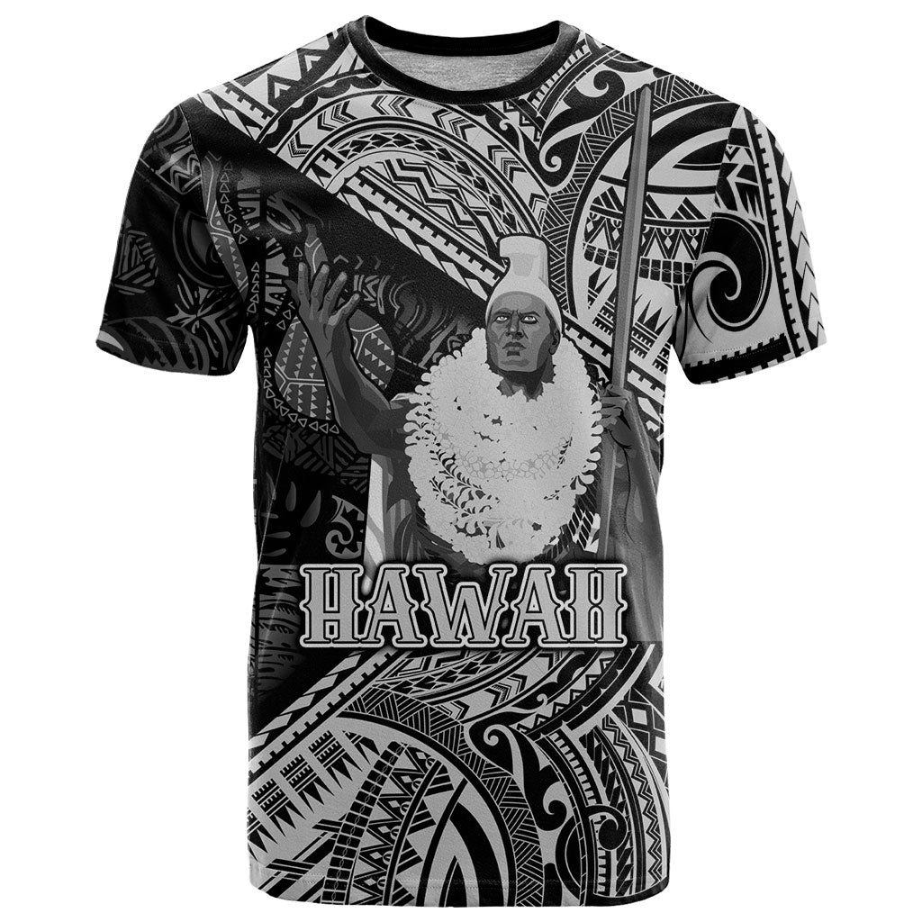 Hawaii King Kamehameha T Shirt With Hawaiian Ipu Motifs Black Version LT05 Black - Polynesian Pride