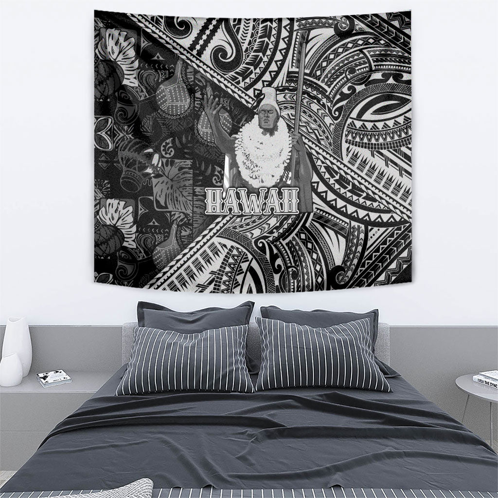 Hawaii King Kamehameha Tapestry With Hawaiian Ipu Motifs Black Version