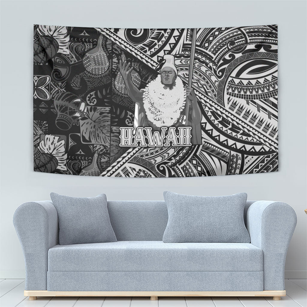 Hawaii King Kamehameha Tapestry With Hawaiian Ipu Motifs Black Version