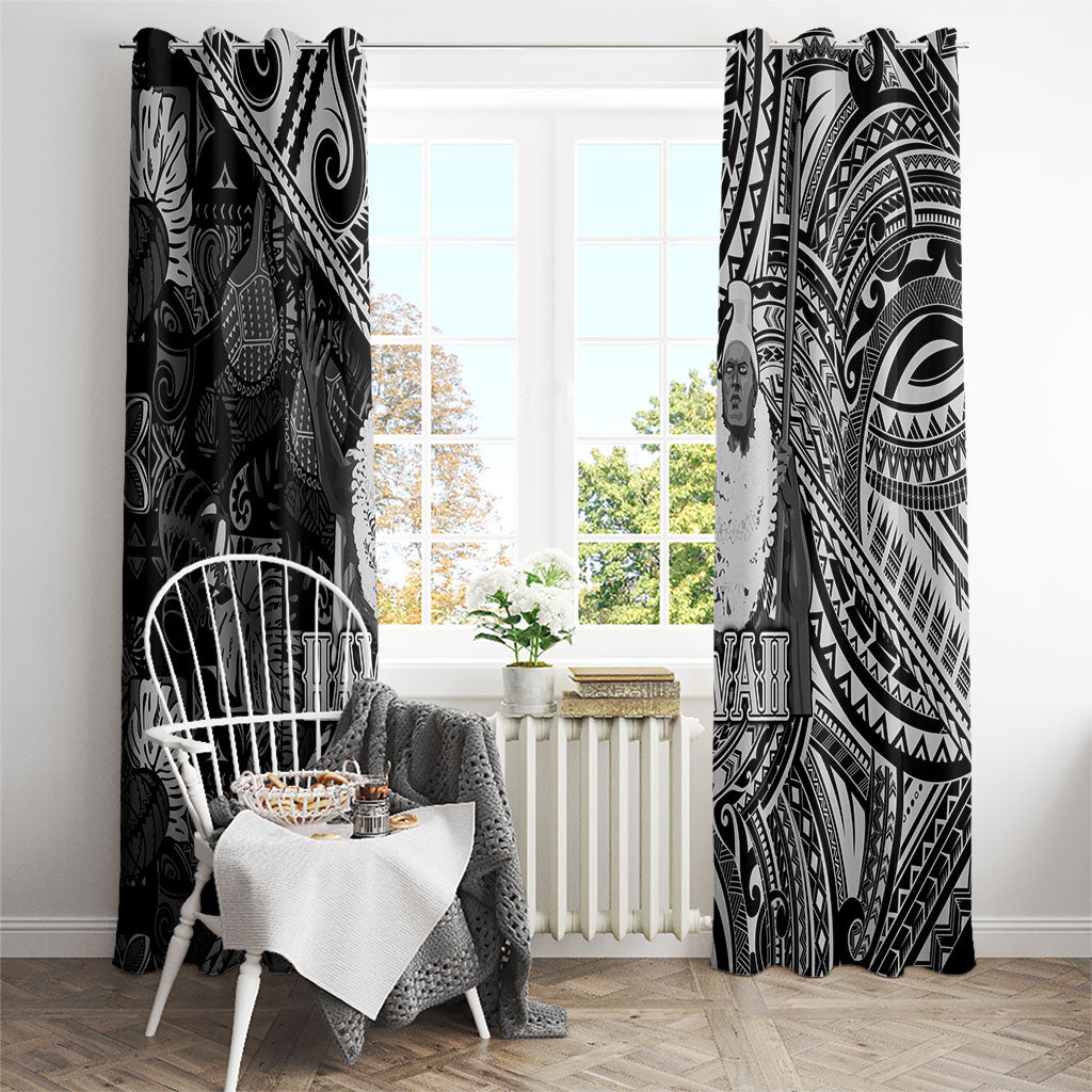 Hawaii King Kamehameha Window Curtain With Hawaiian Ipu Motifs Black Version