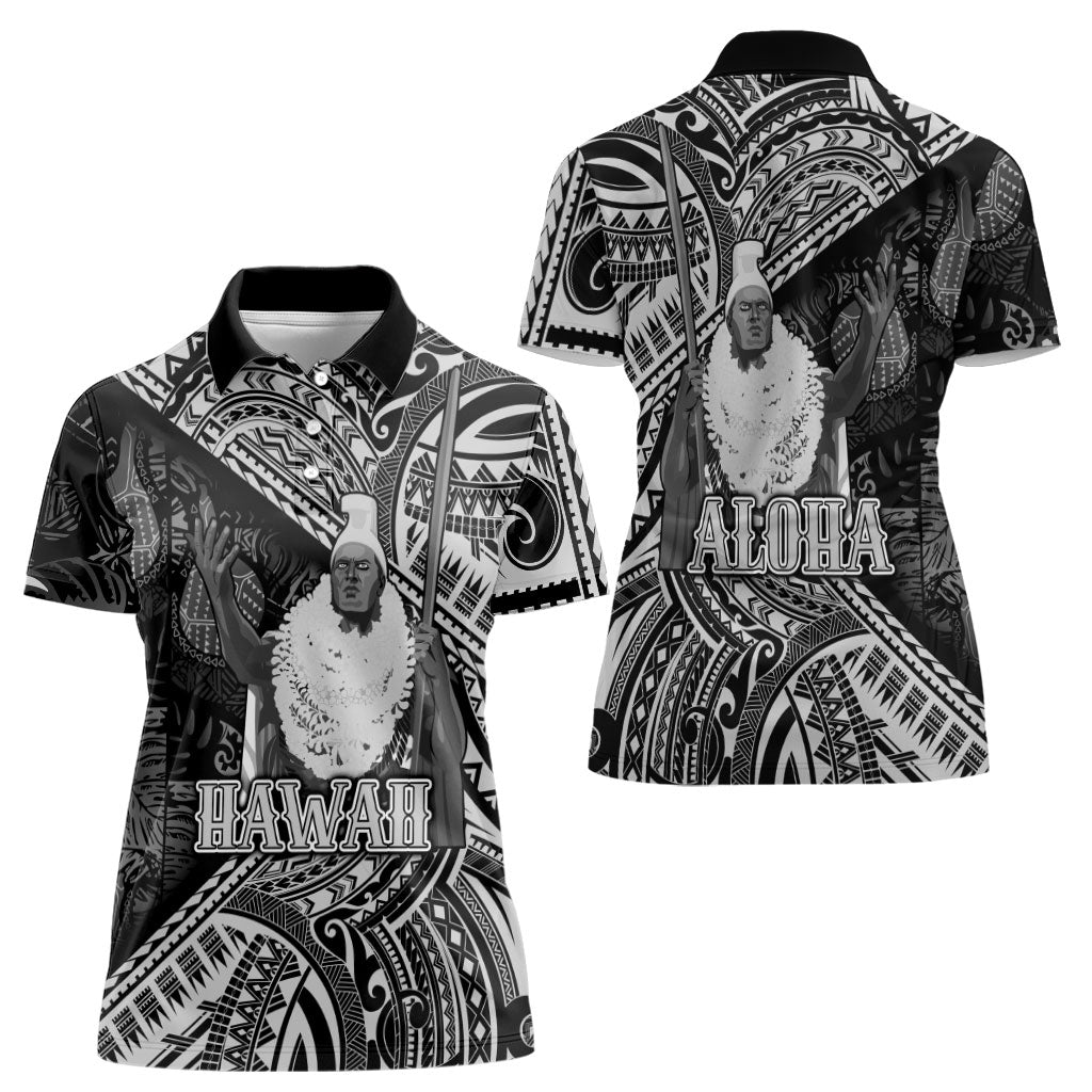 Hawaii King Kamehameha Women Polo Shirt With Hawaiian Ipu Motifs Black Version LT05 - Polynesian Pride