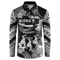Hawaii Beautiful Hula Dancers Button Sweatshirt With Ipu Keke And Pahu Drum