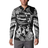 Hawaii Beautiful Hula Dancers Button Sweatshirt With Ipu Keke And Pahu Drum