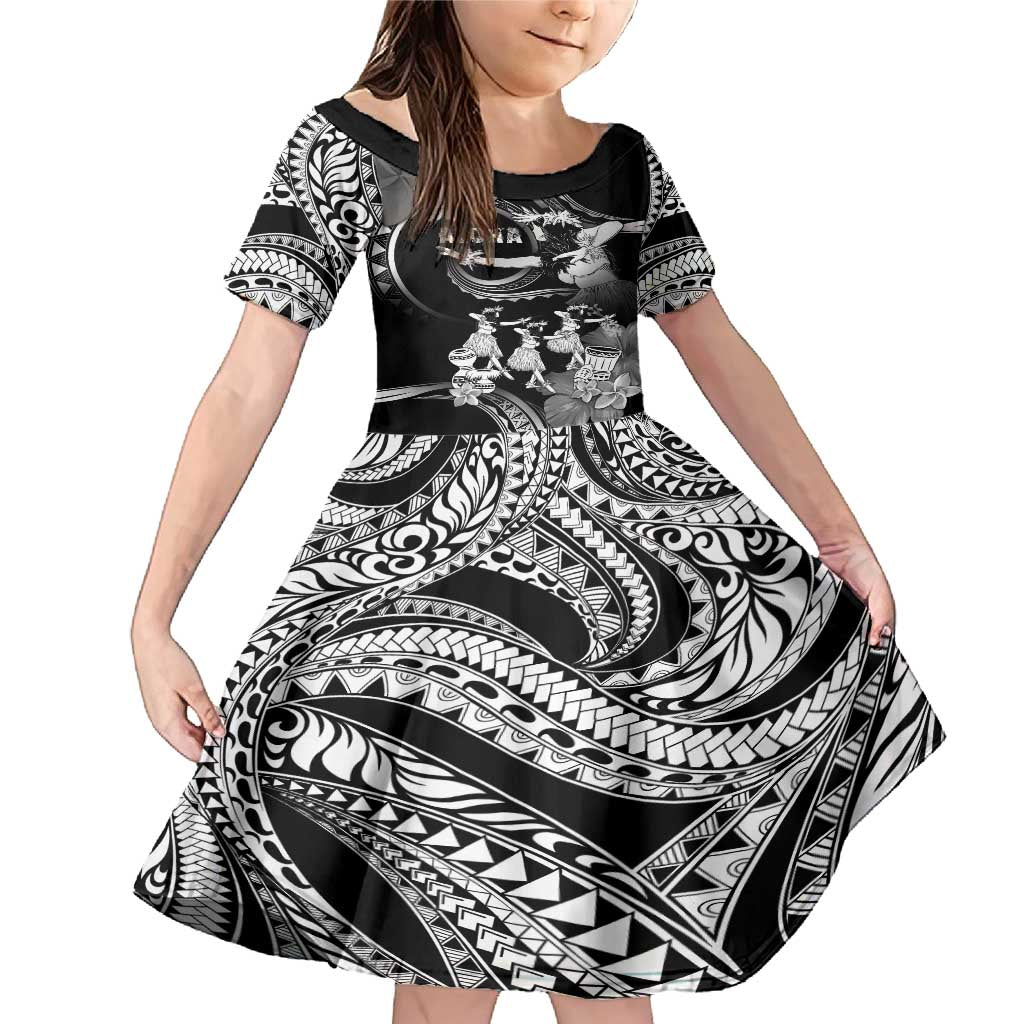 Hawaii Beautiful Hula Dancers Family Matching Mermaid Dress and Hawaiian Shirt With Ipu Keke And Pahu Drum LT05 Daughter's Dress Black - Polynesian Pride