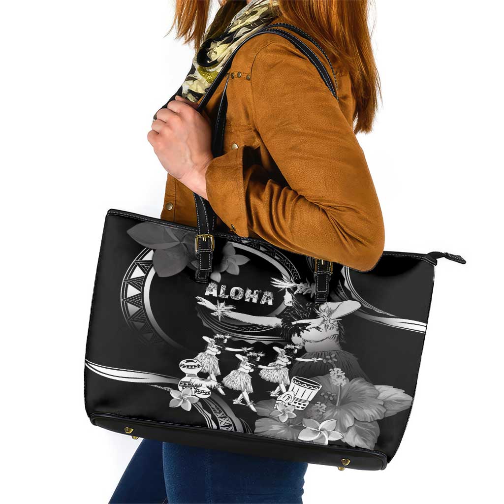 Hawaii Beautiful Hula Dancers Leather Tote Bag With Ipu Keke And Pahu Drum LT05 Black - Polynesian Pride