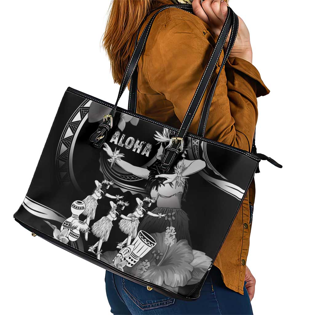 Hawaii Beautiful Hula Dancers Leather Tote Bag With Ipu Keke And Pahu Drum LT05 - Polynesian Pride