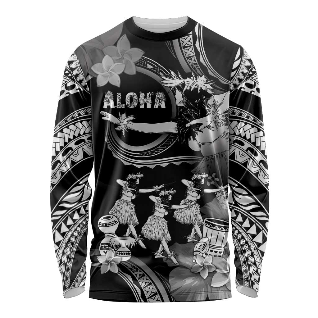 Hawaii Beautiful Hula Dancers Long Sleeve Shirt With Ipu Keke And Pahu Drum LT05 Unisex Black - Polynesian Pride