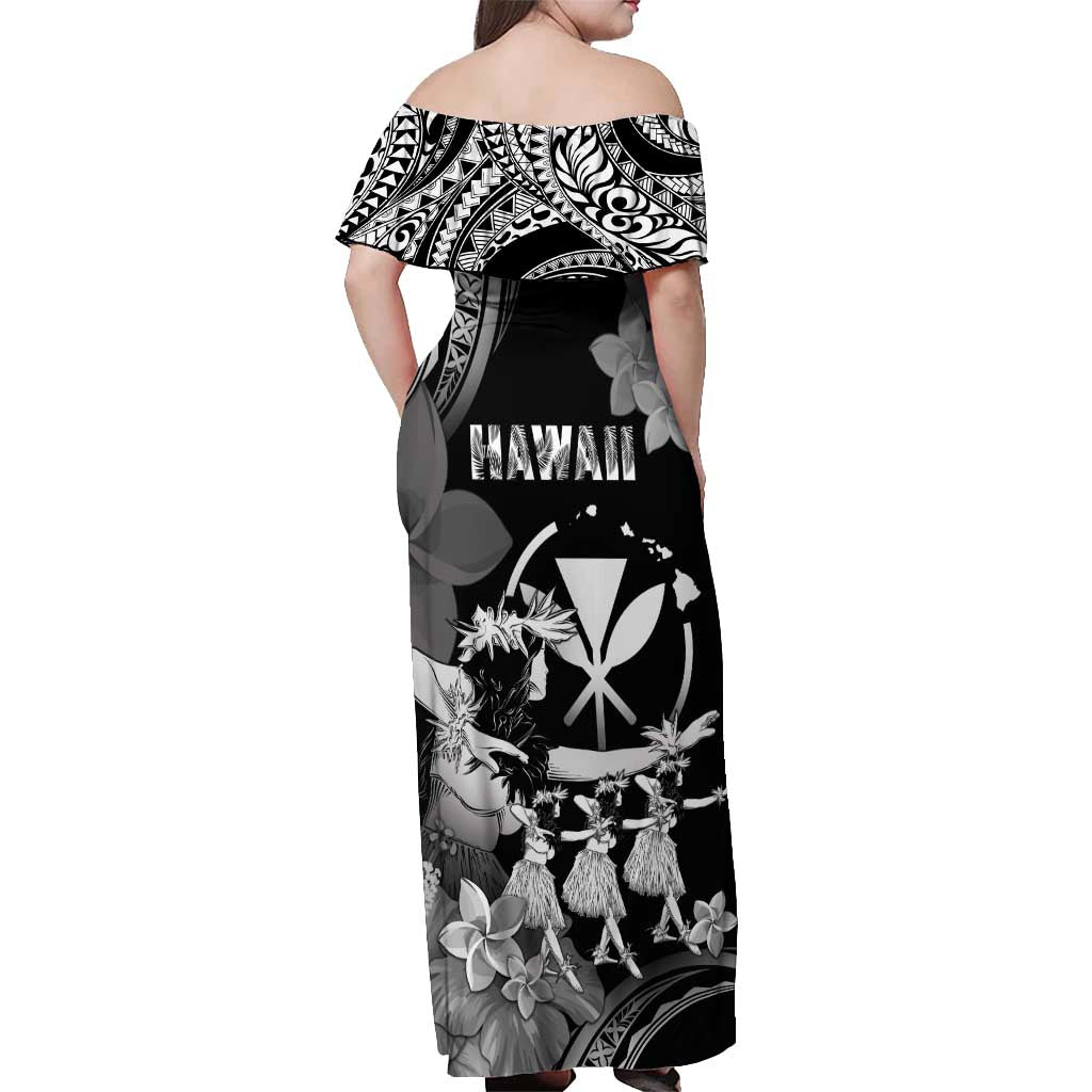 Hawaii Beautiful Hula Dancers Off Shoulder Maxi Dress With Ipu Keke And Pahu Drum
