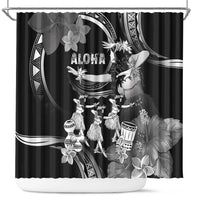 Hawaii Beautiful Hula Dancers Shower Curtain With Ipu Keke And Pahu Drum LT05 Black - Polynesian Pride