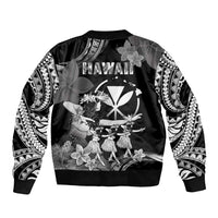 Hawaii Beautiful Hula Dancers Sleeve Zip Bomber Jacket With Ipu Keke And Pahu Drum