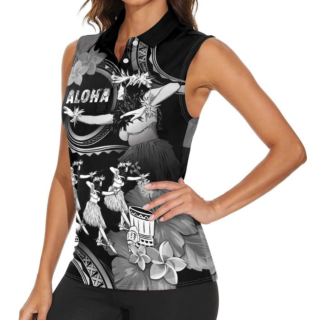 Hawaii Beautiful Hula Dancers Women Sleeveless Polo Shirt With Ipu Keke And Pahu Drum LT05 - Polynesian Pride