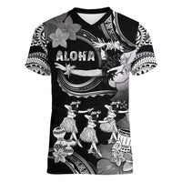 Hawaii Beautiful Hula Dancers Women V-Neck T-Shirt With Ipu Keke And Pahu Drum LT05 Female Black - Polynesian Pride