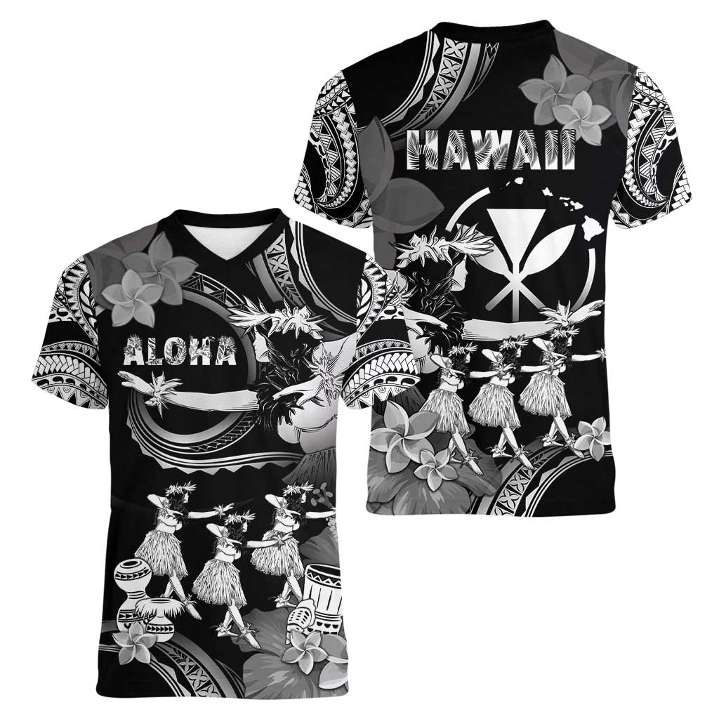 Hawaii Beautiful Hula Dancers Women V-Neck T-Shirt With Ipu Keke And Pahu Drum LT05 - Polynesian Pride