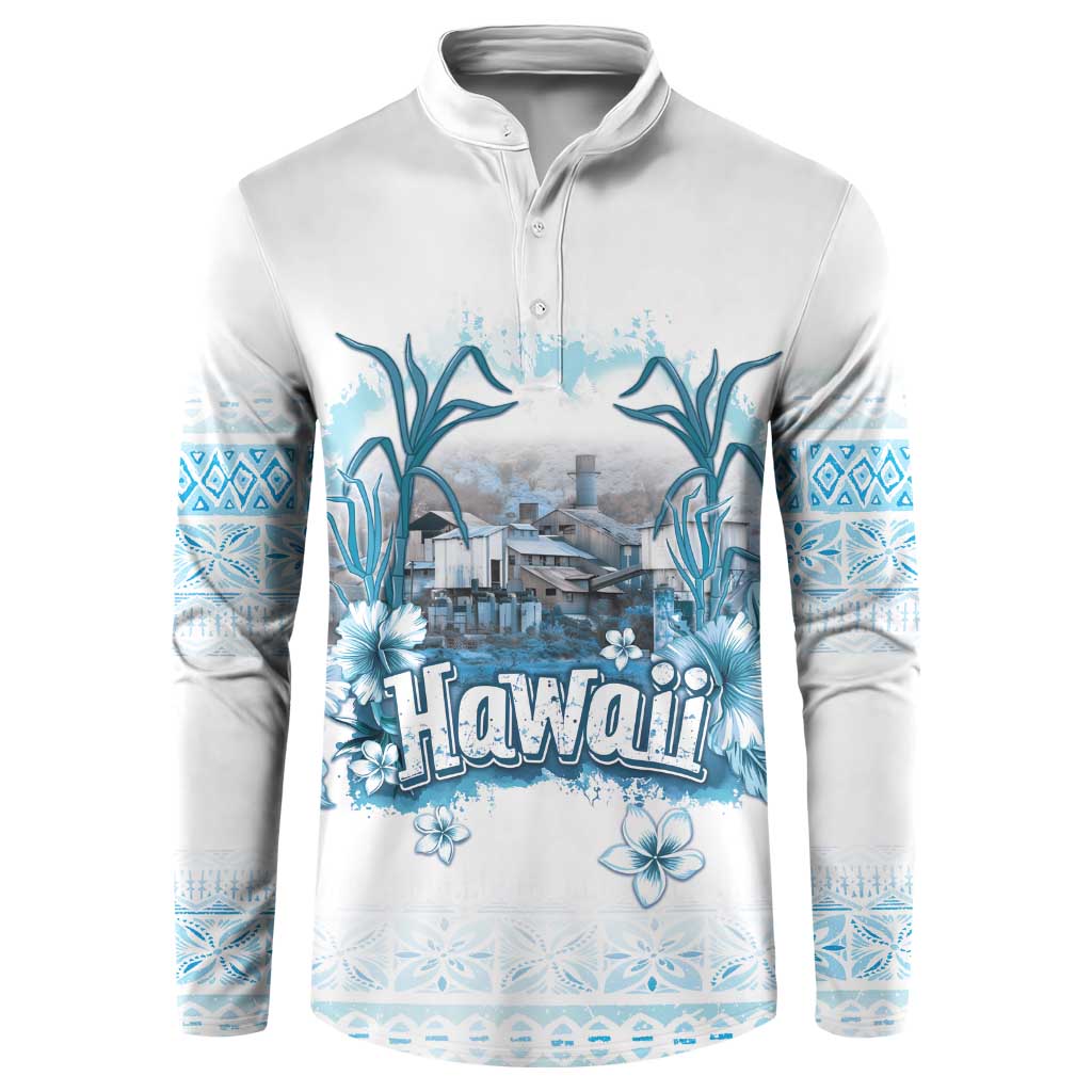 Hawaii Sugar Plantation Button Sweatshirt With Hawaiian Tapa Pattern LT05 White - Polynesian Pride