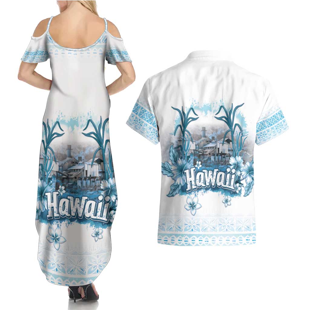 Hawaii Sugar Plantation Couples Matching Summer Maxi Dress and Hawaiian Shirt With Hawaiian Tapa Pattern