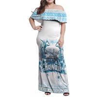 Hawaii Sugar Plantation Family Matching Off Shoulder Maxi Dress and Hawaiian Shirt With Hawaiian Tapa Pattern LT05 Mom's Dress White - Polynesian Pride