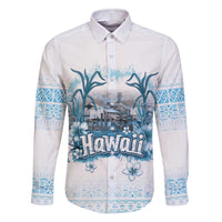 Hawaii Sugar Plantation Family Matching Off Shoulder Short Dress and Hawaiian Shirt With Hawaiian Tapa Pattern LT05 Dad's Shirt - Long Sleeve White - Polynesian Pride