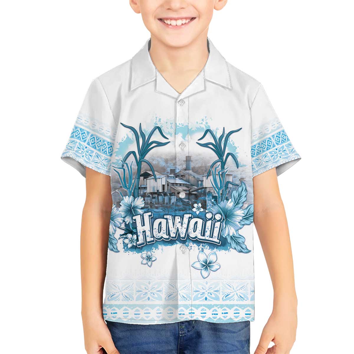 Hawaii Sugar Plantation Family Matching Off Shoulder Short Dress and Hawaiian Shirt With Hawaiian Tapa Pattern LT05 Son's Shirt White - Polynesian Pride