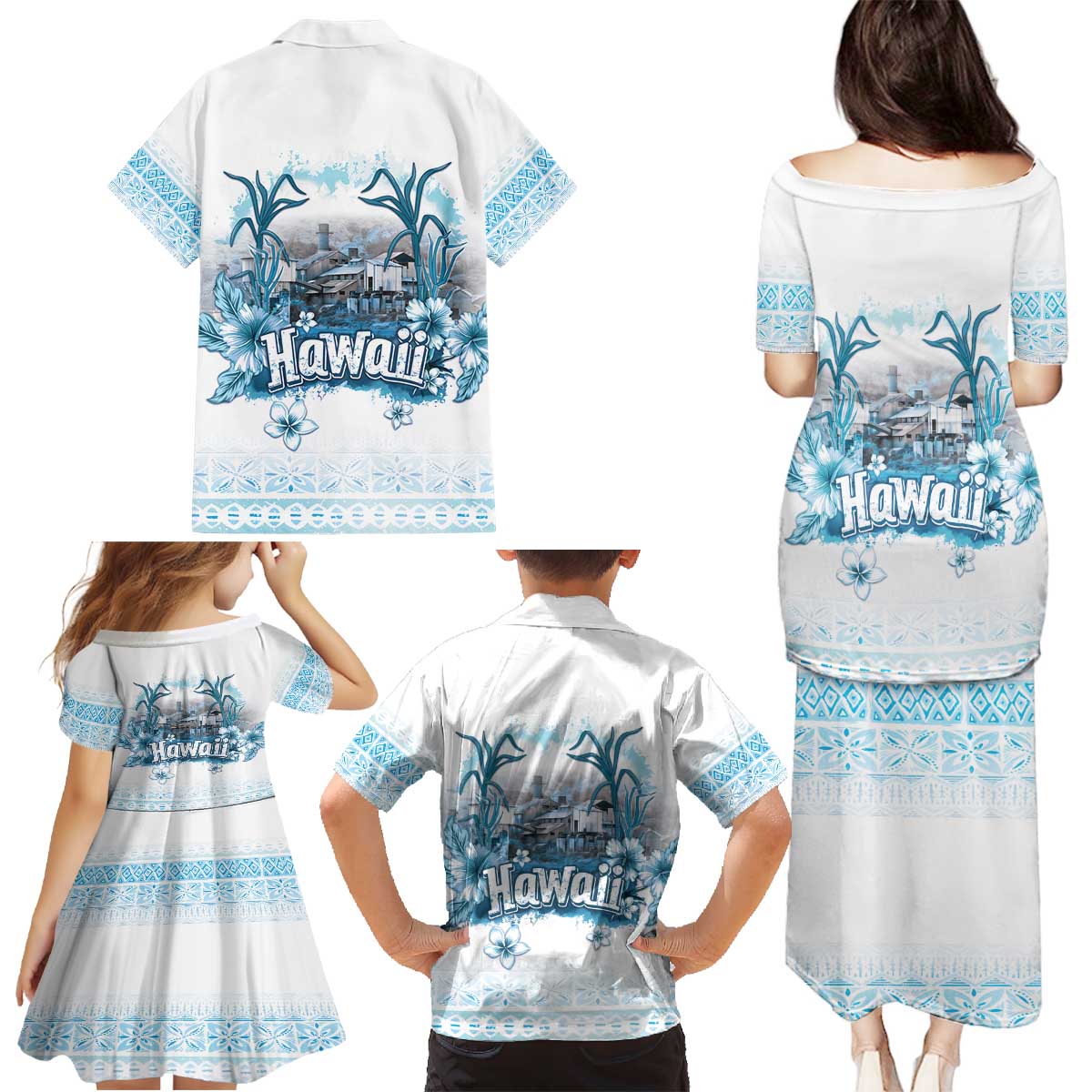 Hawaii Sugar Plantation Family Matching Puletasi and Hawaiian Shirt With Hawaiian Tapa Pattern LT05 - Polynesian Pride
