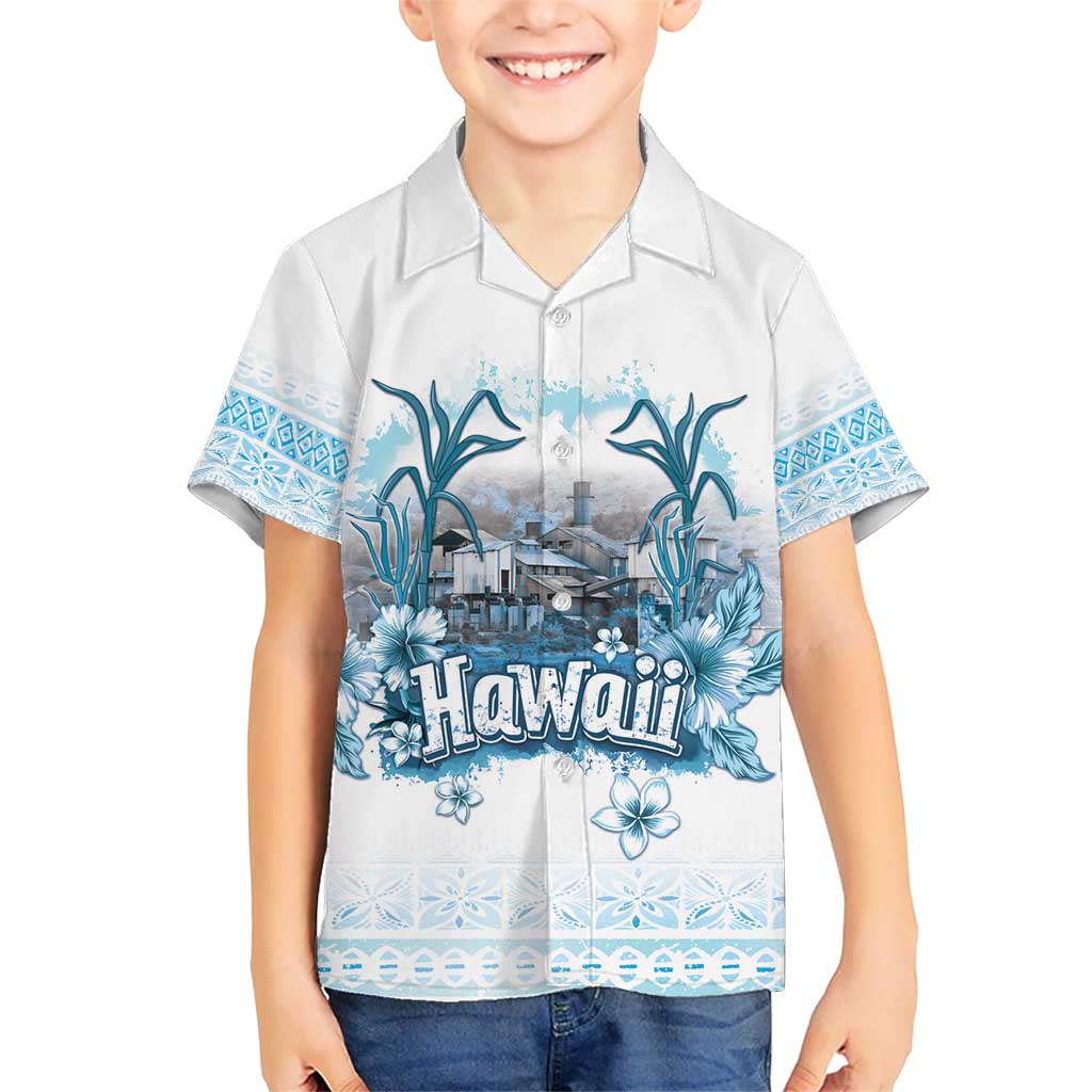 Hawaii Sugar Plantation Kid Hawaiian Shirt With Hawaiian Tapa Pattern LT05 Kid White - Polynesian Pride