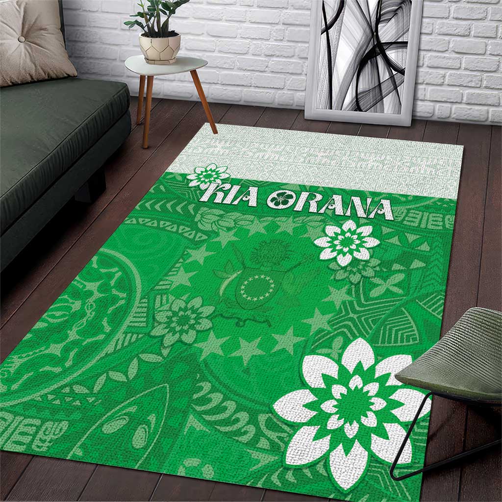 Cook Islands Maori Language Week Area Rug Pacific Tapa Pattern LT05 Green - Polynesian Pride