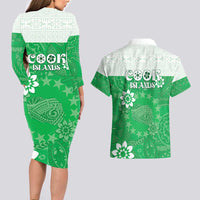 Cook Islands Maori Language Week Couples Matching Long Sleeve Bodycon Dress and Hawaiian Shirt Pacific Tapa Pattern