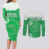 Cook Islands Maori Language Week Couples Matching Long Sleeve Bodycon Dress and Long Sleeve Button Shirt Pacific Tapa Pattern