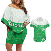 Cook Islands Maori Language Week Couples Matching Off Shoulder Short Dress and Hawaiian Shirt Pacific Tapa Pattern