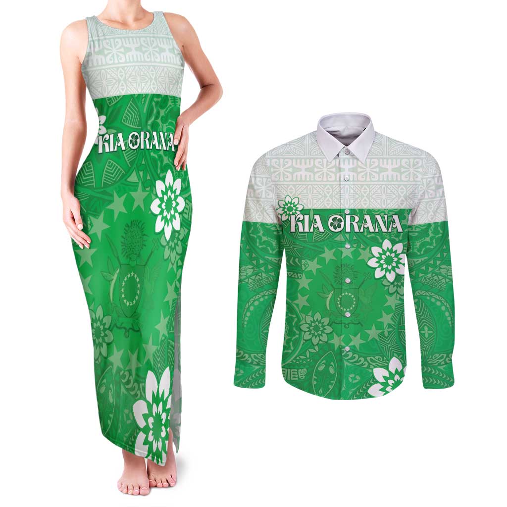 Cook Islands Maori Language Week Couples Matching Tank Maxi Dress and Long Sleeve Button Shirt Pacific Tapa Pattern