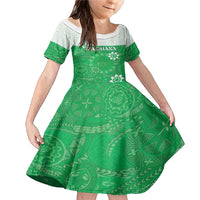 Cook Islands Maori Language Week Family Matching Mermaid Dress and Hawaiian Shirt Pacific Tapa Pattern LT05 Daughter's Dress Green - Polynesian Pride