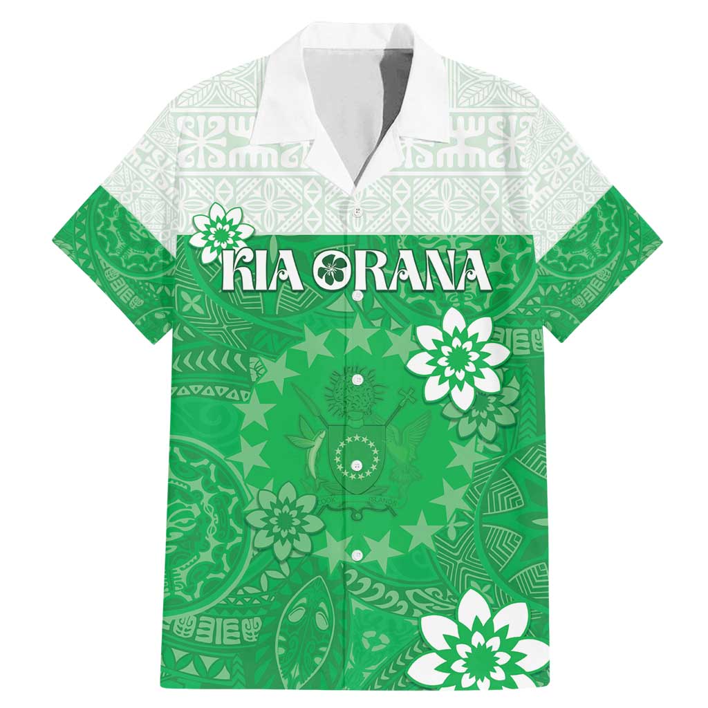 Cook Islands Maori Language Week Family Matching Mermaid Dress and Hawaiian Shirt Pacific Tapa Pattern LT05 Dad's Shirt - Short Sleeve Green - Polynesian Pride