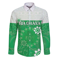 Cook Islands Maori Language Week Family Matching Off Shoulder Short Dress and Hawaiian Shirt Pacific Tapa Pattern LT05 Dad's Shirt - Long Sleeve Green - Polynesian Pride