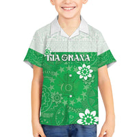 Cook Islands Maori Language Week Family Matching Short Sleeve Bodycon Dress and Hawaiian Shirt Pacific Tapa Pattern LT05 Son's Shirt Green - Polynesian Pride