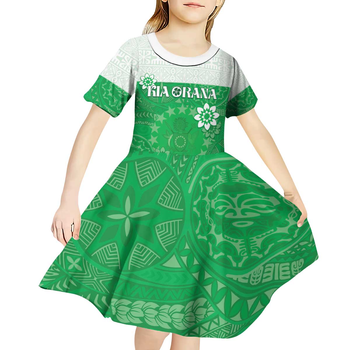 Cook Islands Maori Language Week Kid Short Sleeve Dress Pacific Tapa Pattern LT05 - Polynesian Pride