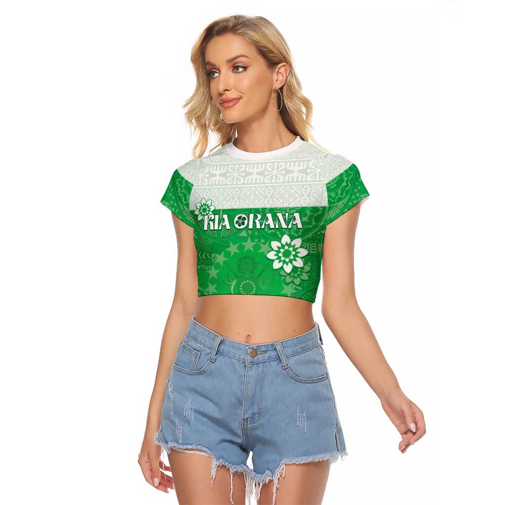 Cook Islands Maori Language Week Raglan Cropped T Shirt Pacific Tapa Pattern LT05 Female Green - Polynesian Pride