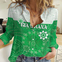 Cook Islands Maori Language Week Women Casual Shirt Pacific Tapa Pattern LT05 Female Green - Polynesian Pride