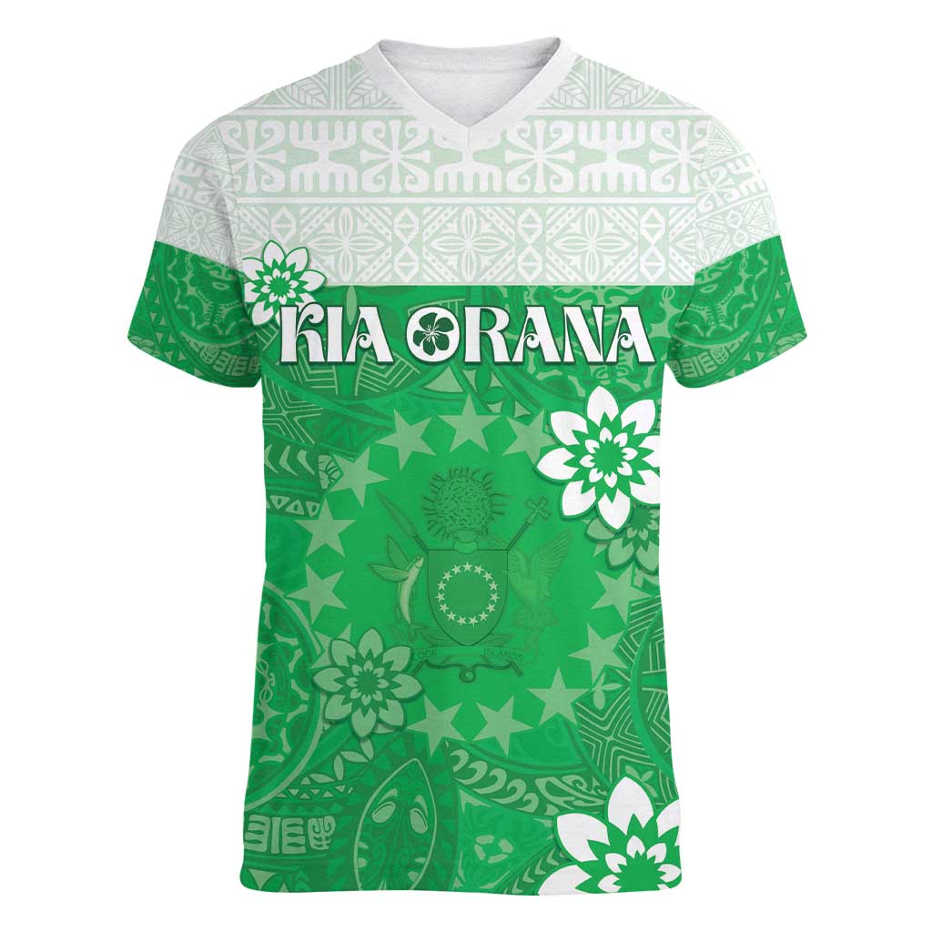 Cook Islands Maori Language Week Women V-Neck T-Shirt Pacific Tapa Pattern