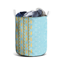 Hawaii Shell Tiare Anthurium Heliconia Lei Laundry Basket With Tapa Pattern Baby Blue